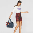 Triple Compartment Satchel with Scarf and Charm Detail - Charming Charlie