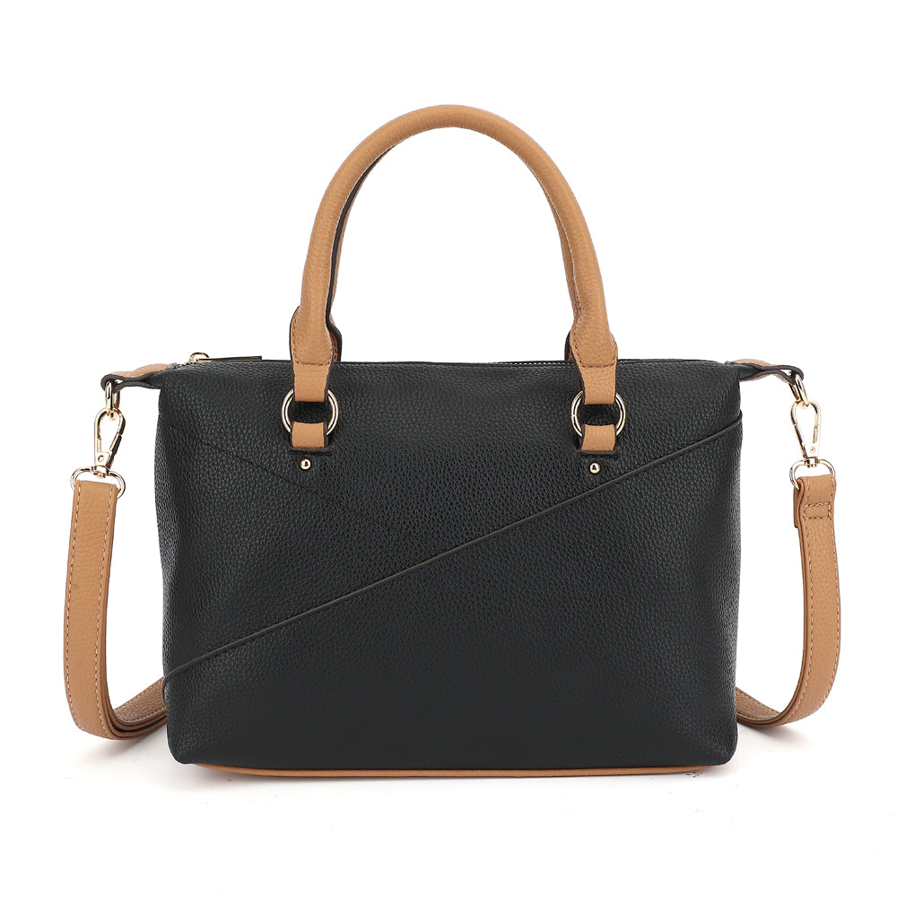 Double Handle Mid Size Satchel Two Tone with Crossbody Strap - Charming Charlie