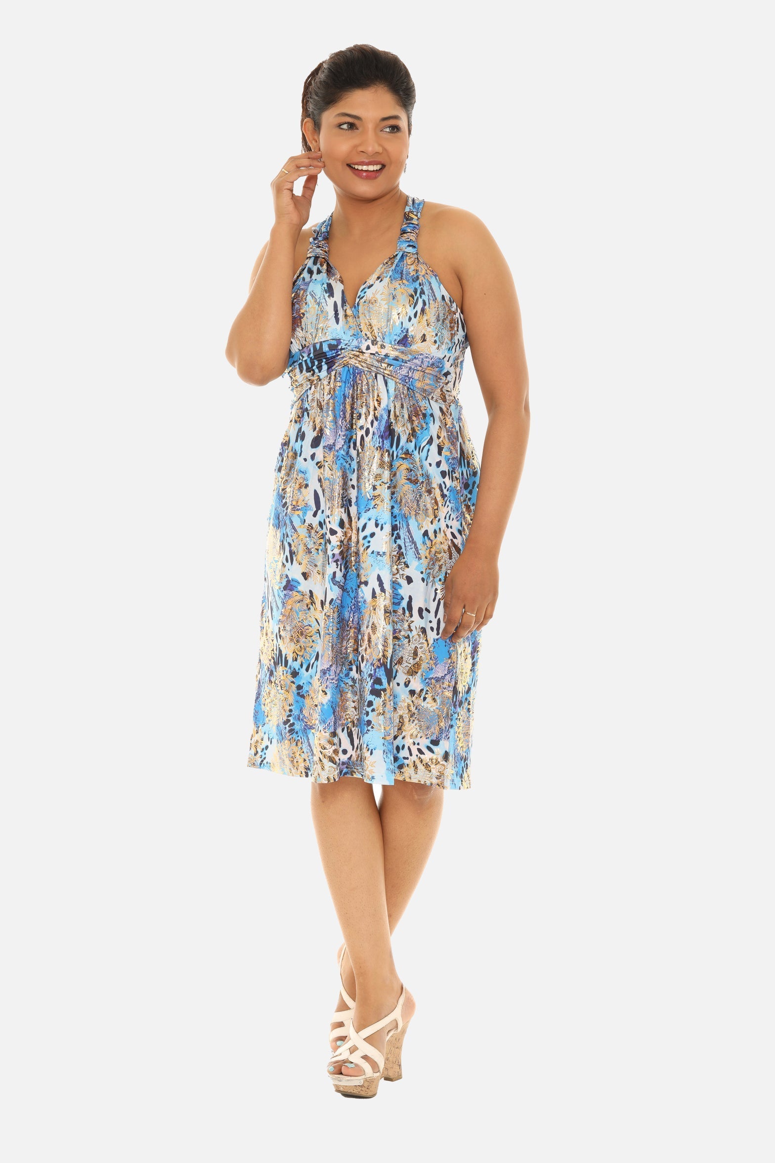 Sleevless Abstract Floral Halter Dress
