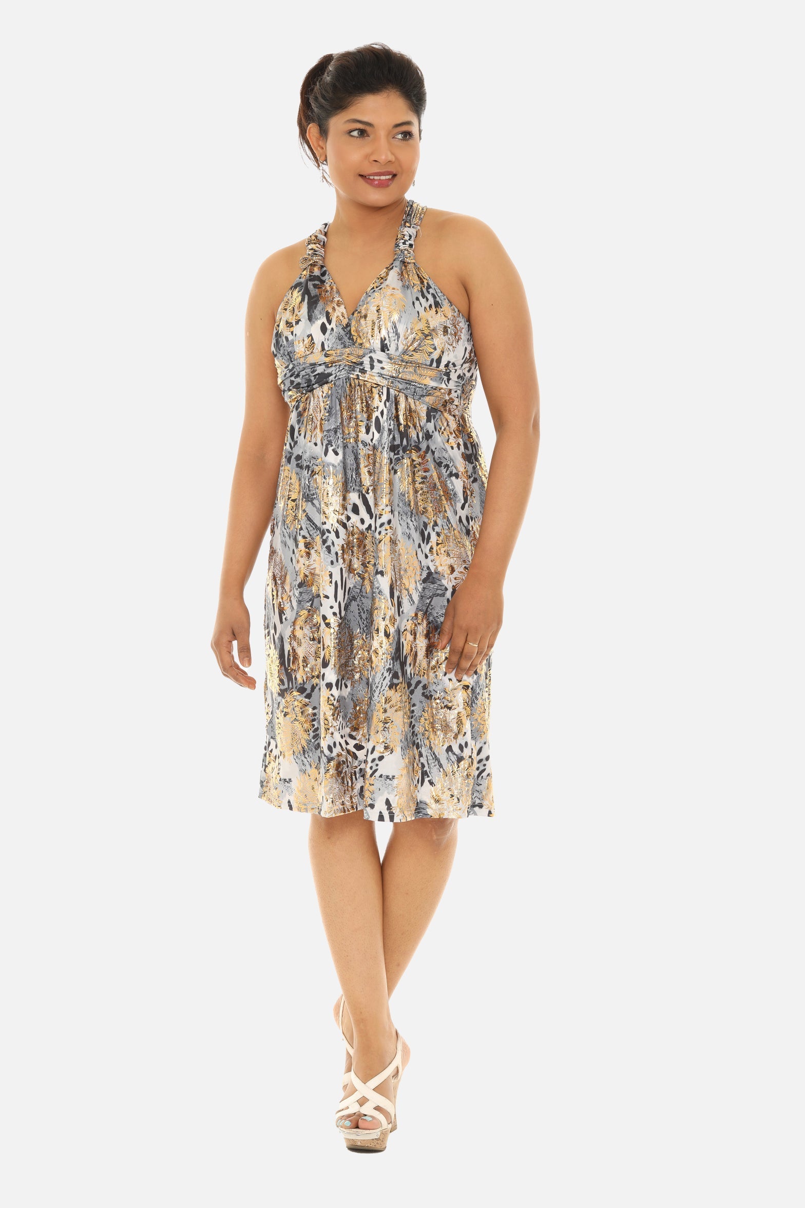 Sleevless Abstract Floral Halter Dress