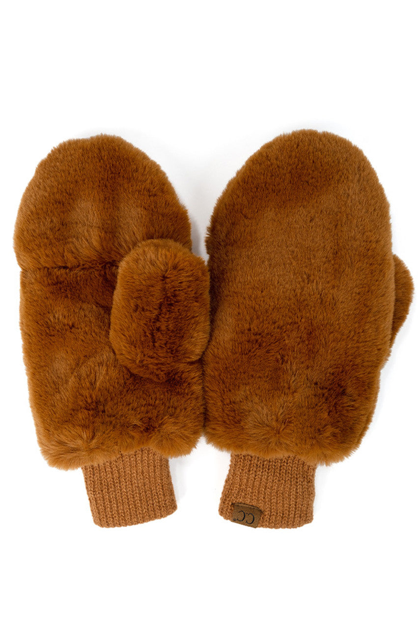 C.C Faux Fur Pop Top Mittens Gloves Shepherd Lining - Charming Charlie