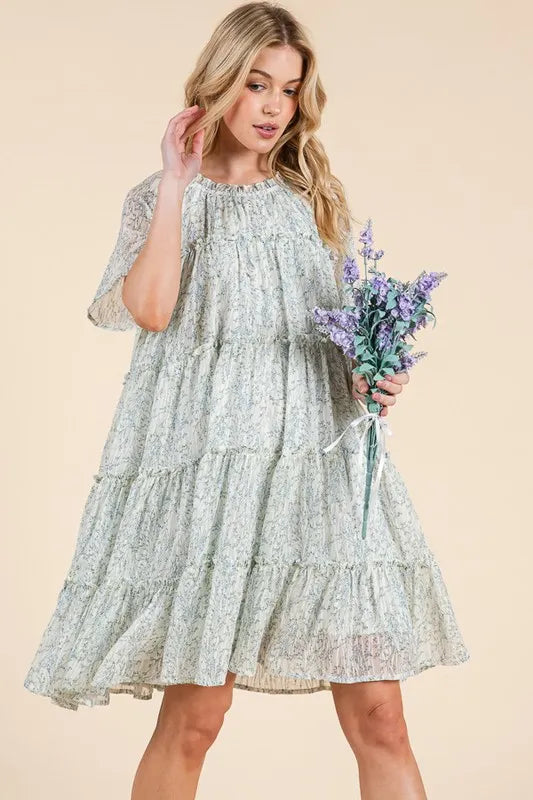 Lime 'N' Chili Ditsy Floral Print Sheer Ruffle Detail Mini Dress  Charming  Charlie