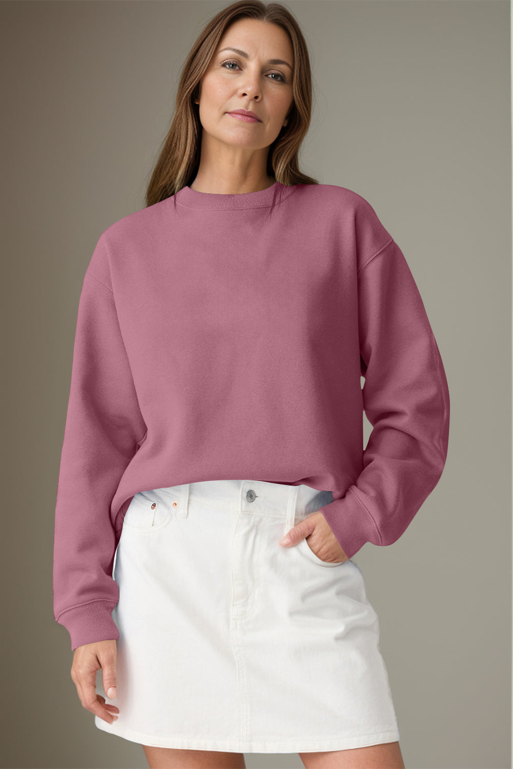 Round Neck Long Sleeve Sweatshirt - Charming Charlie