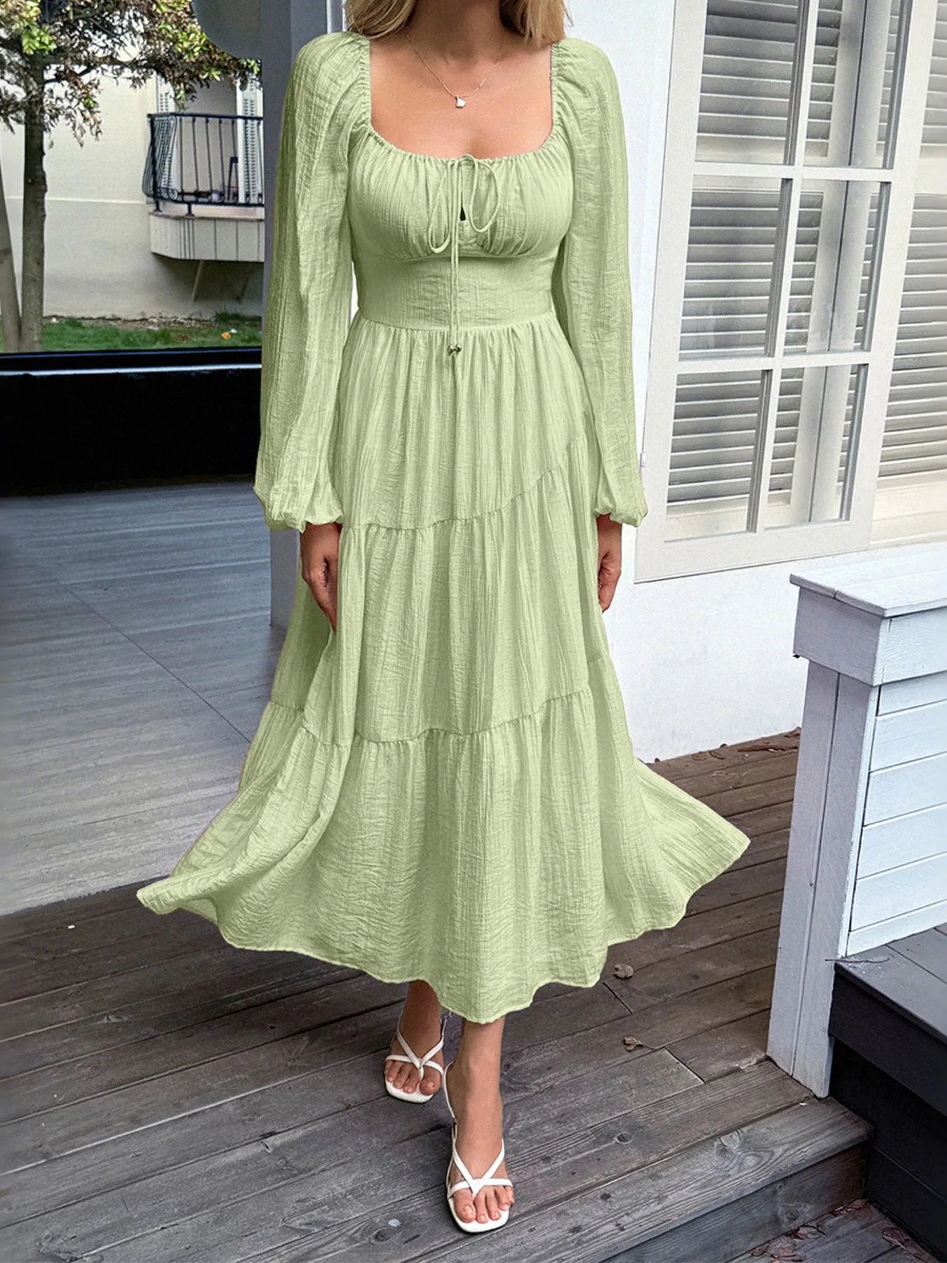 Tiered Balloon Sleeve Midi Dress – Charming Charlie