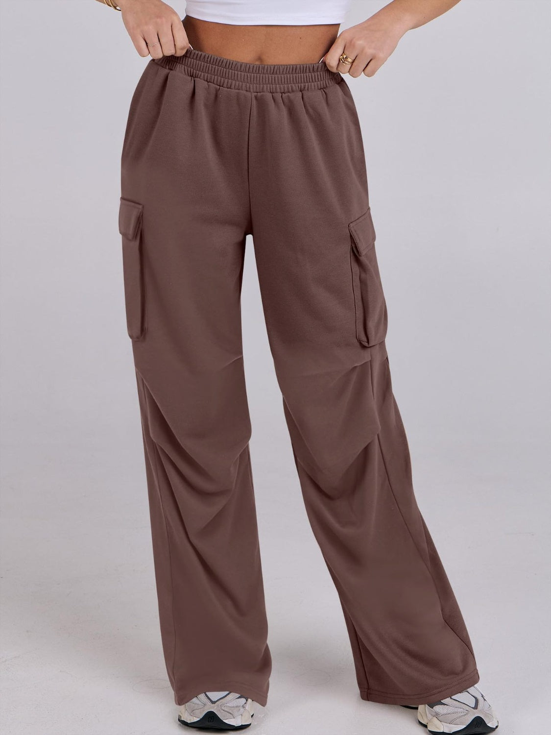 Elastic Waist Wide Leg Pants with Pockets - Charming Charlie