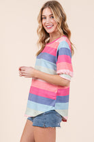 BOMBOM Striped Round Neck Half Sleeve T-Shirt - Charming Charlie