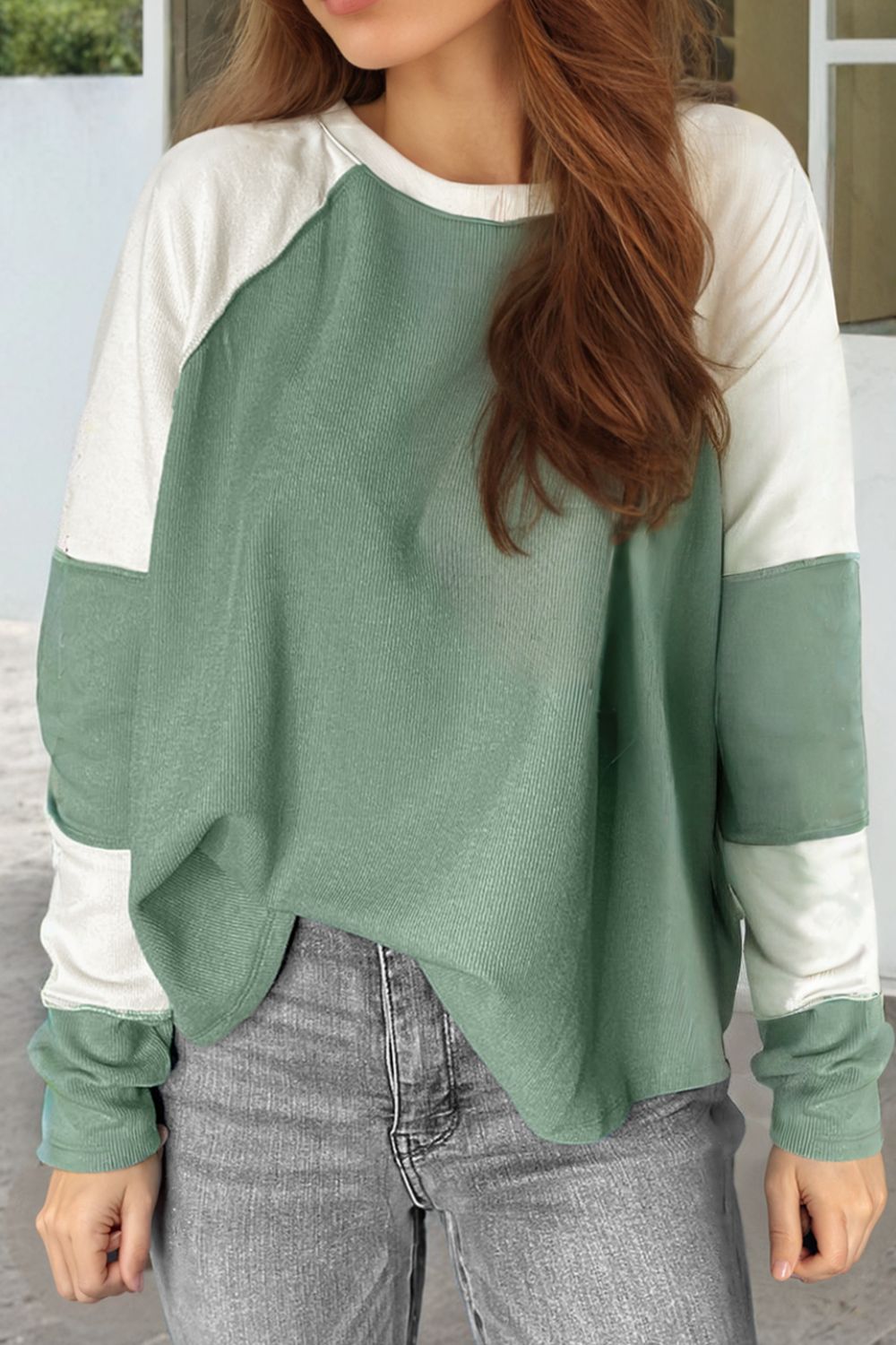 Color Block Round Neck Raglan Sleeve Top - Charming Charlie
