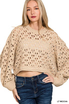 Zenana Oversized Cropped Crochet Knit Sweater – Charming Charlie