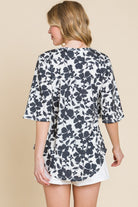 BOMBOM Floral Decorative Button V-Neck Top - Charming Charlie