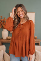 Sipping Apple Cider Tie Neck Blouse - Charming Charlie