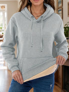 Drawstring Long Sleeve Hoodie with Kangaroo Pocket - Charming Charlie