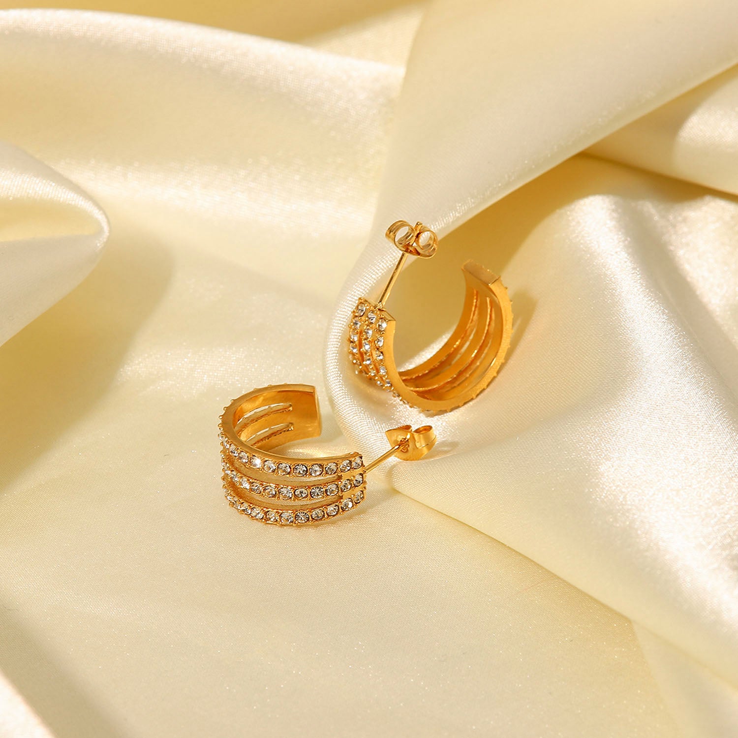 Stainless Steel Inlaid Zircon C-Hoop Earrings - Charming Charlie