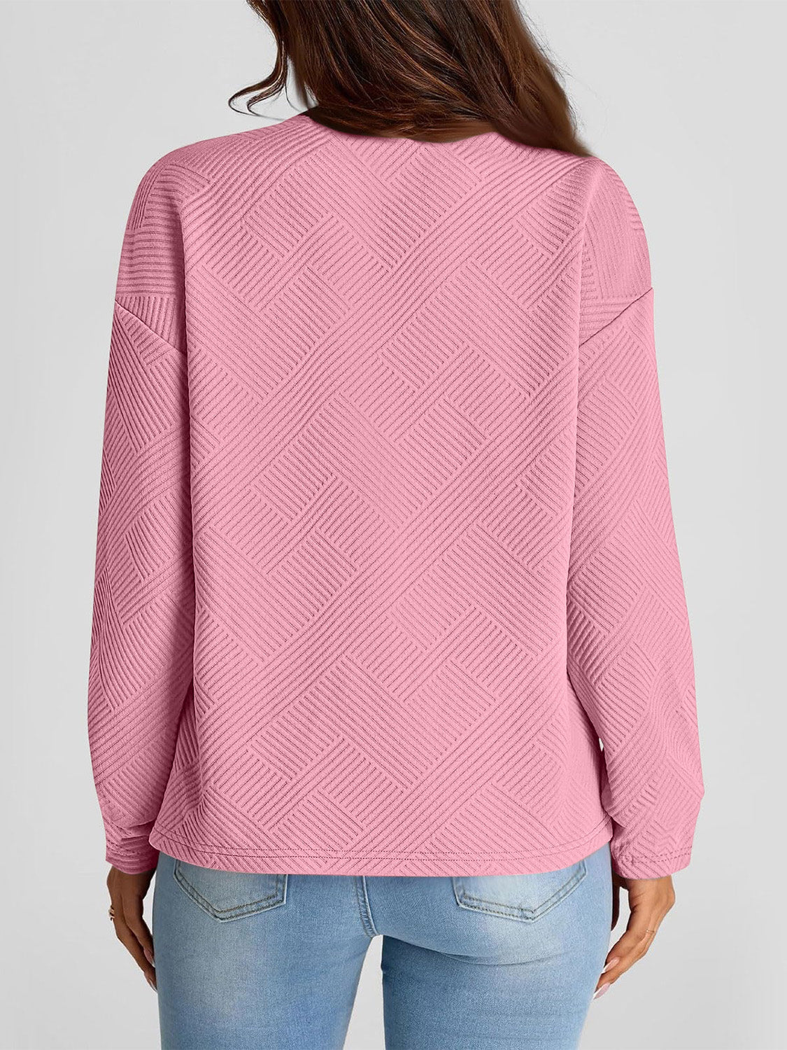 Full Size Texture Round Neck Long Sleeve Sweatshirt - Charming Charlie