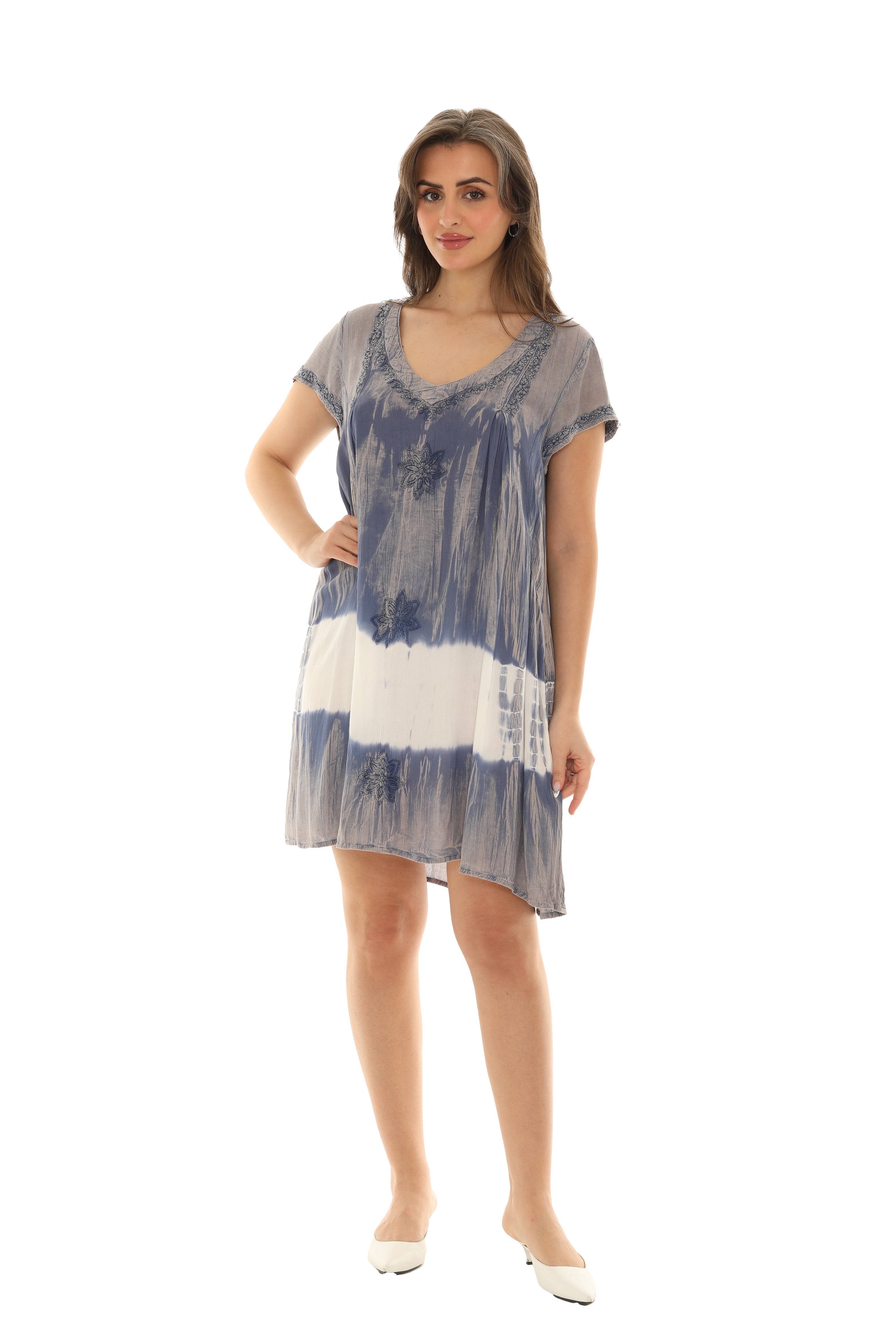 Dual-Tone Rayon Tie Dye Short Sleeve Dress