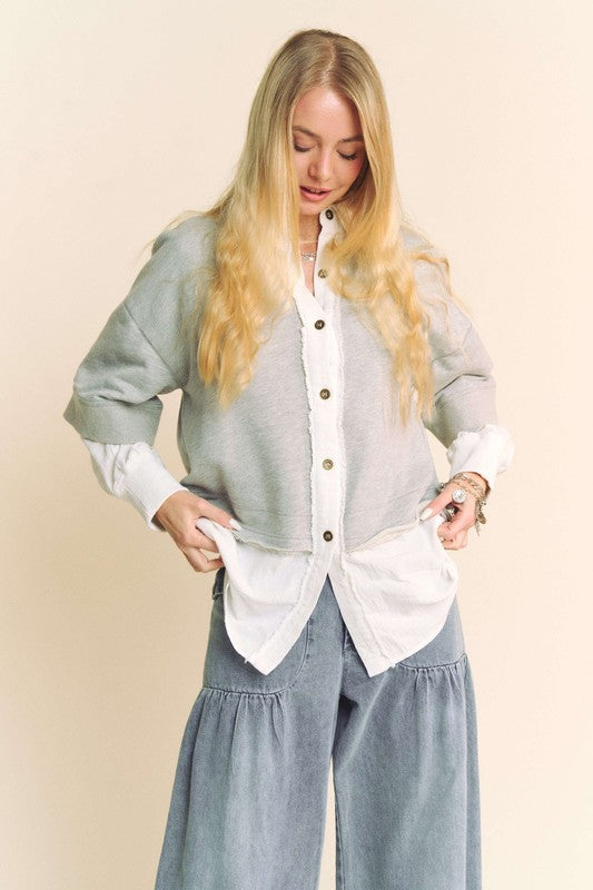 Davi & Dani Faux Layered French Terry Contrast Top - Charming Charlie