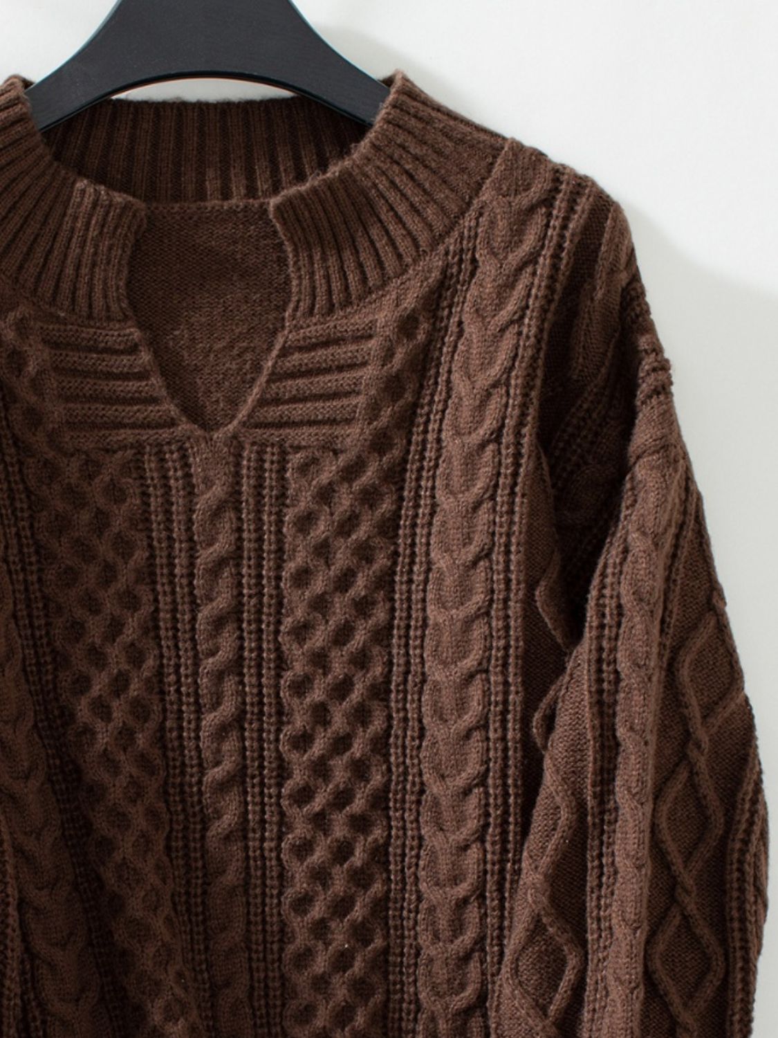 Cable-Knit Notched Long Sleeve Sweater – Charming Charlie