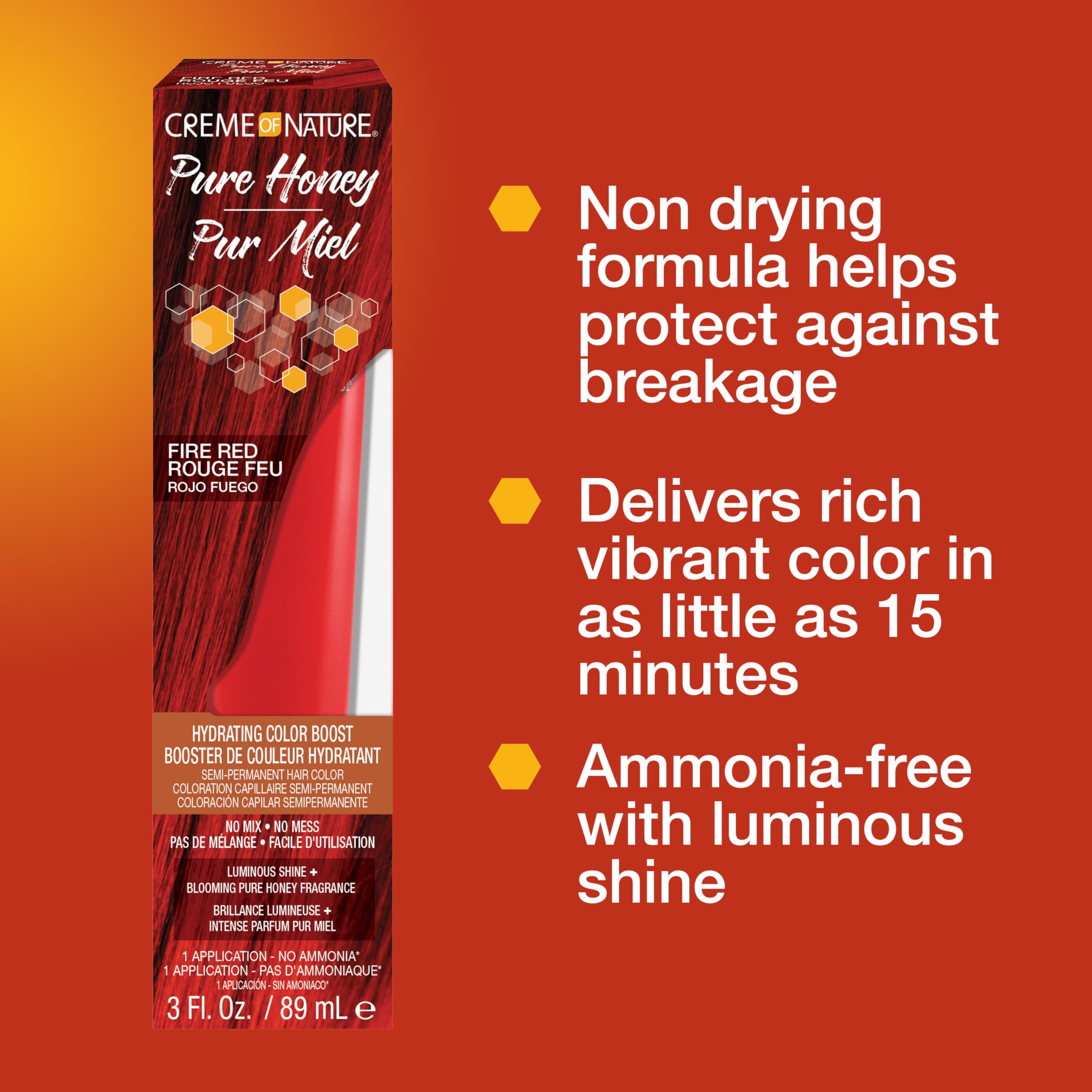 Creme of Nature Pure Honey Hydrating Color Boost Semi-Permanent Fire Red Hair Dye, 3 fl oz - Charming Charlie