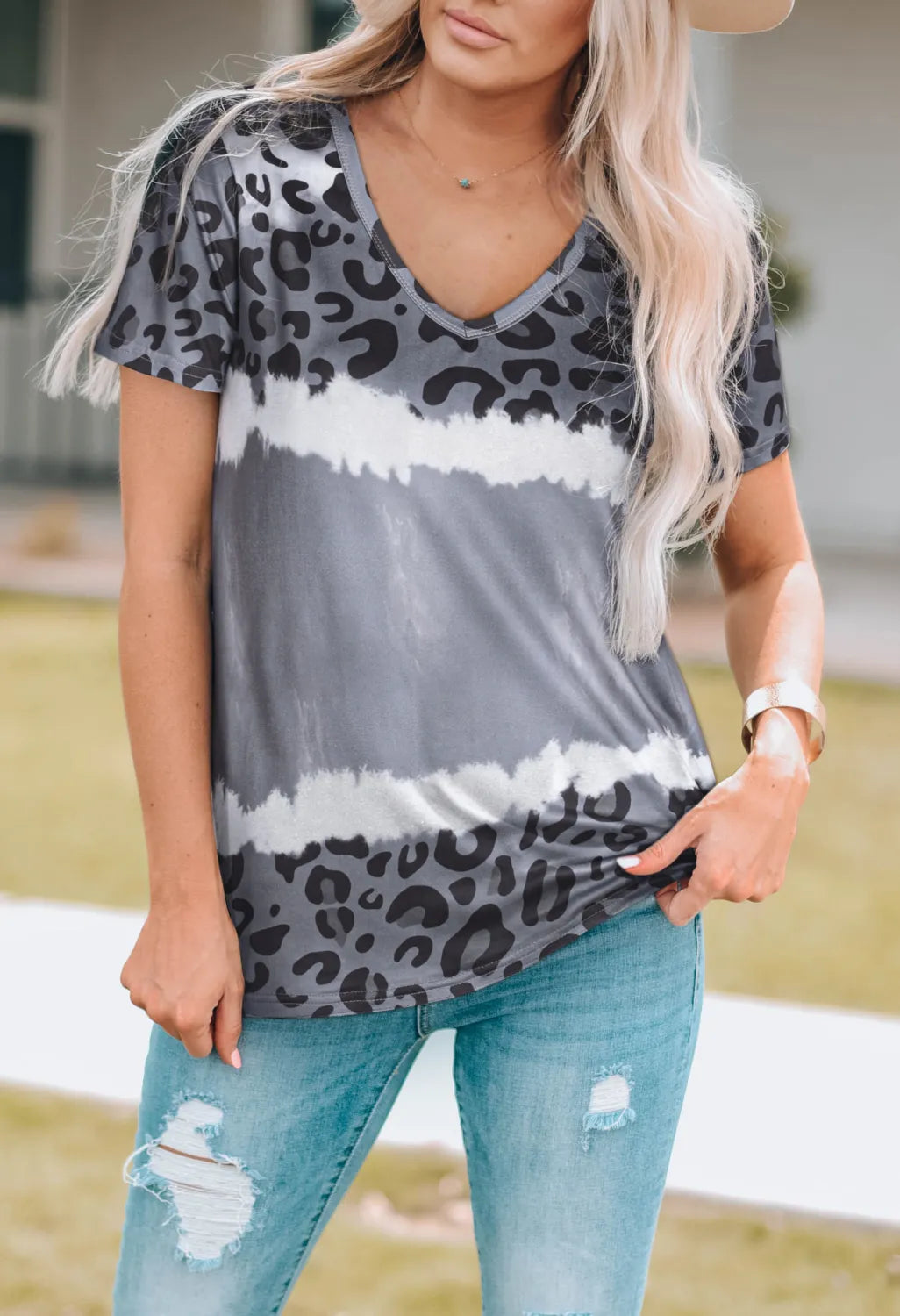 Leopard V-Neck Short Sleeve T-Shirt - Charming Charlie
