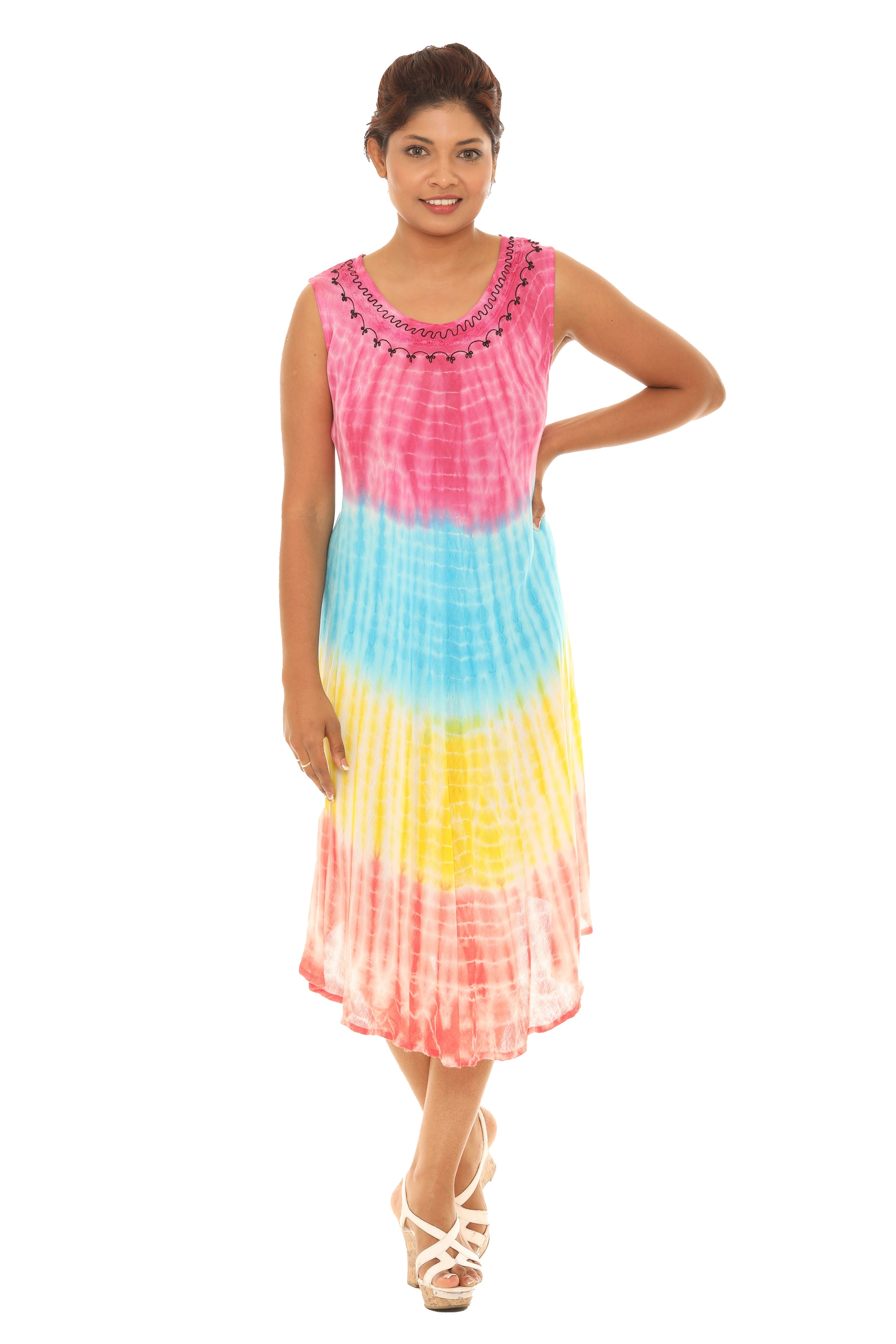 Multicolor Pattern Tie Dye Rayon Sundress