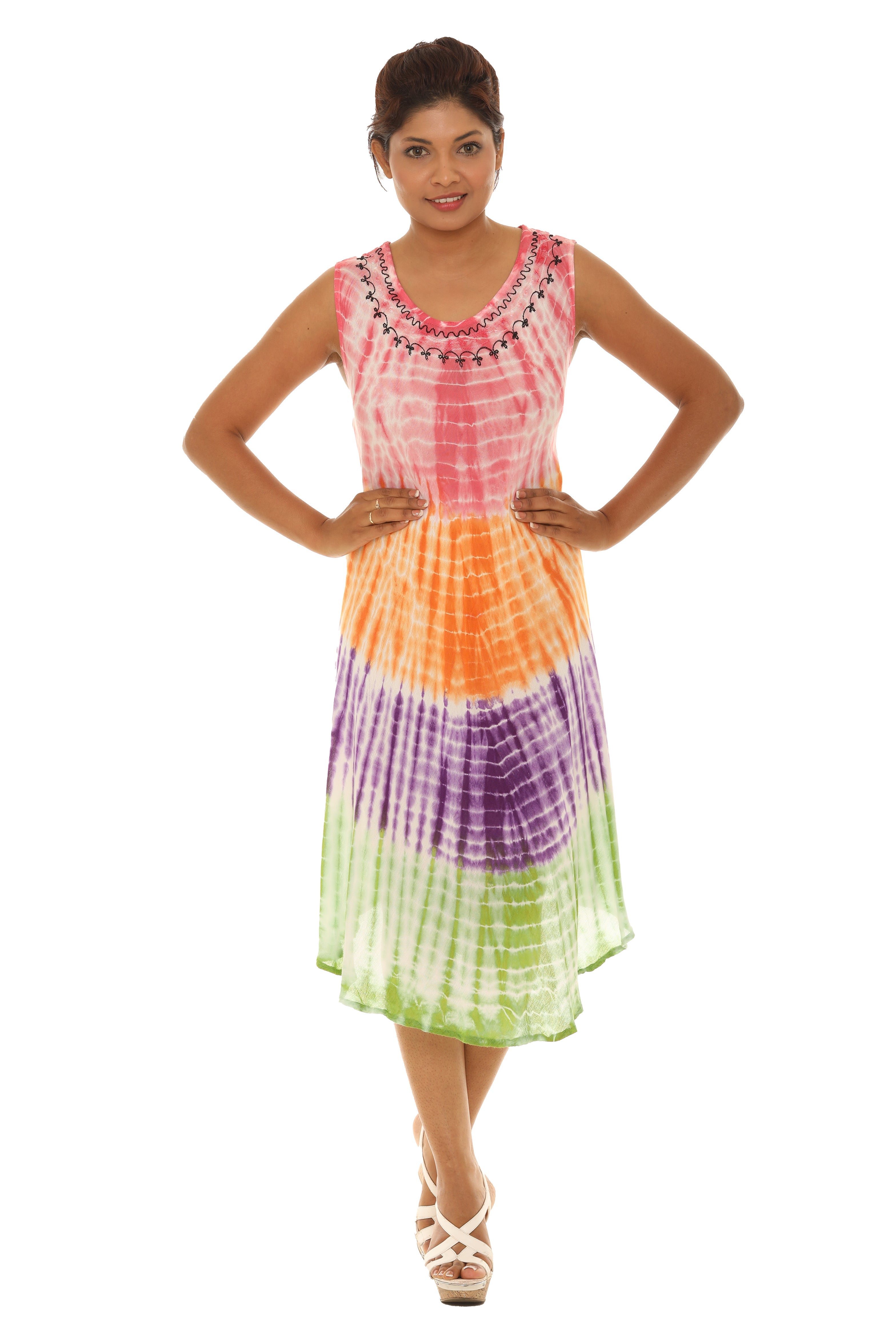 Multicolor Pattern Tie Dye Rayon Sundress
