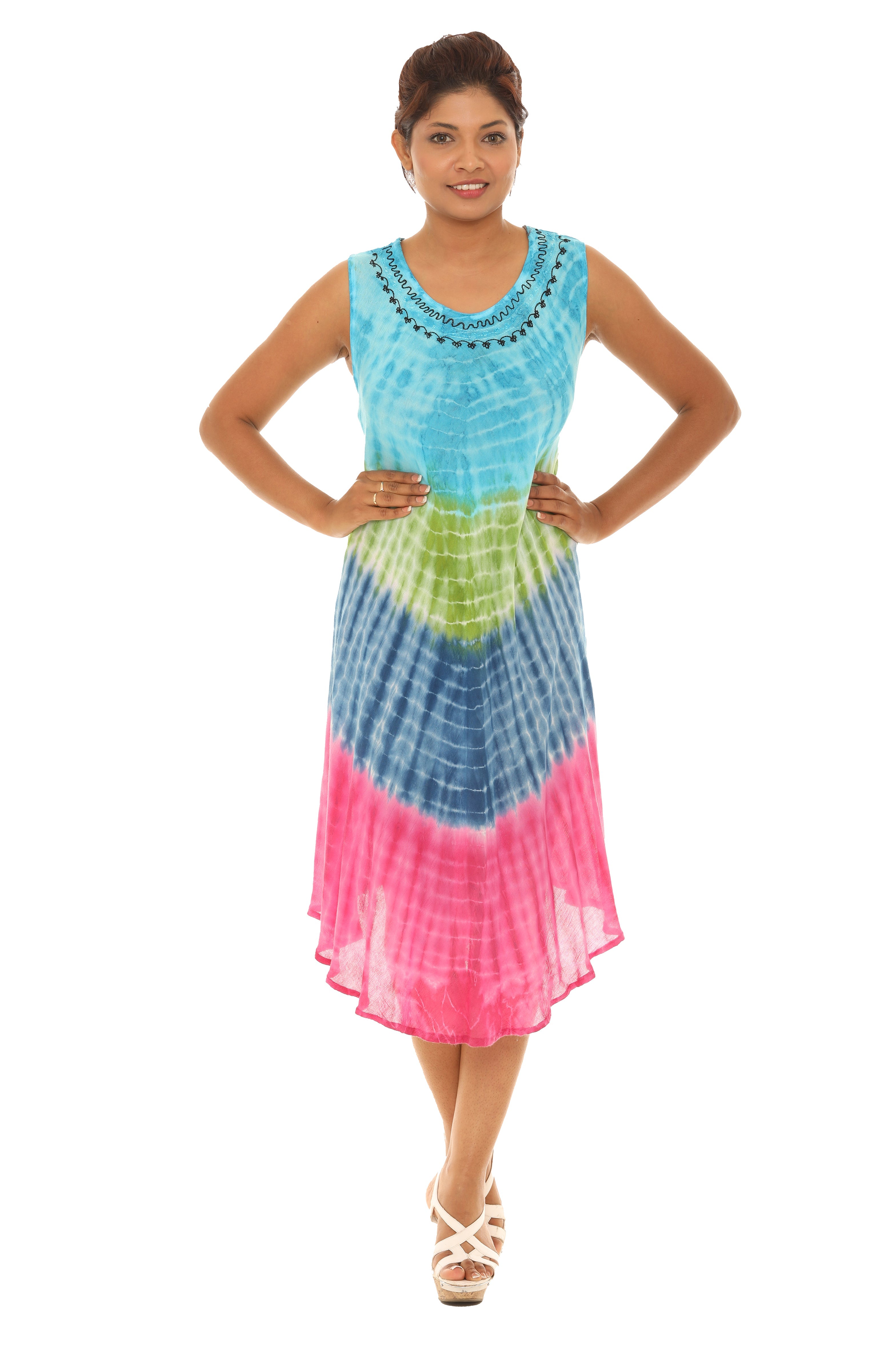 Multicolor Pattern Tie Dye Rayon Sundress