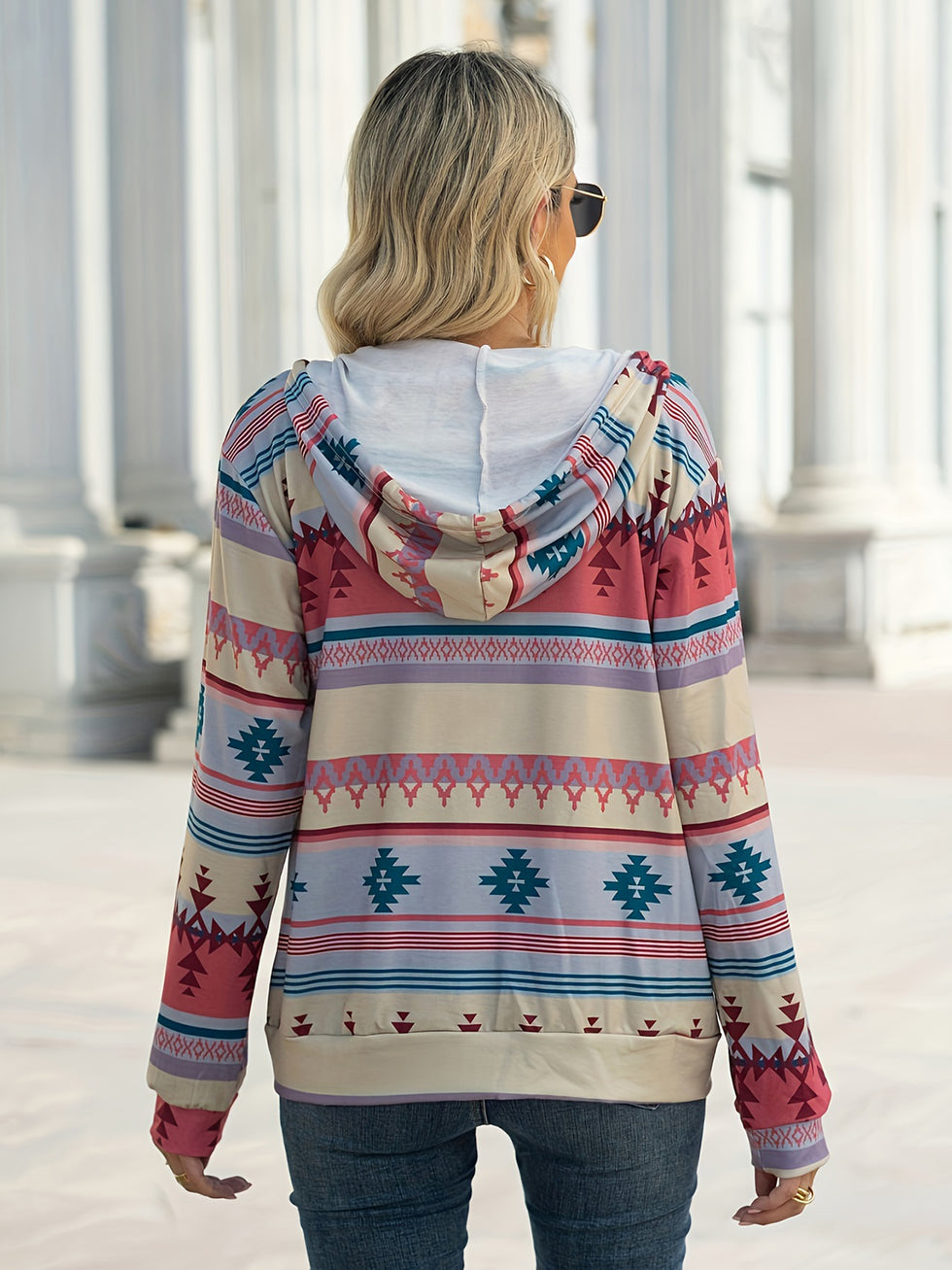 Geometric Zip Up Long Sleeve Outerwear