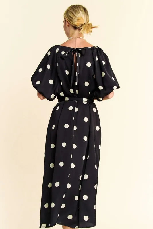 knee length dresses for ladies Mayflower Puff Sleeve Waist Tie Midi Dress Blue– Selfie Leslie main image 0