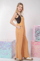 VERY J Texture Washed Wide Leg Overalls - Charming Charlie