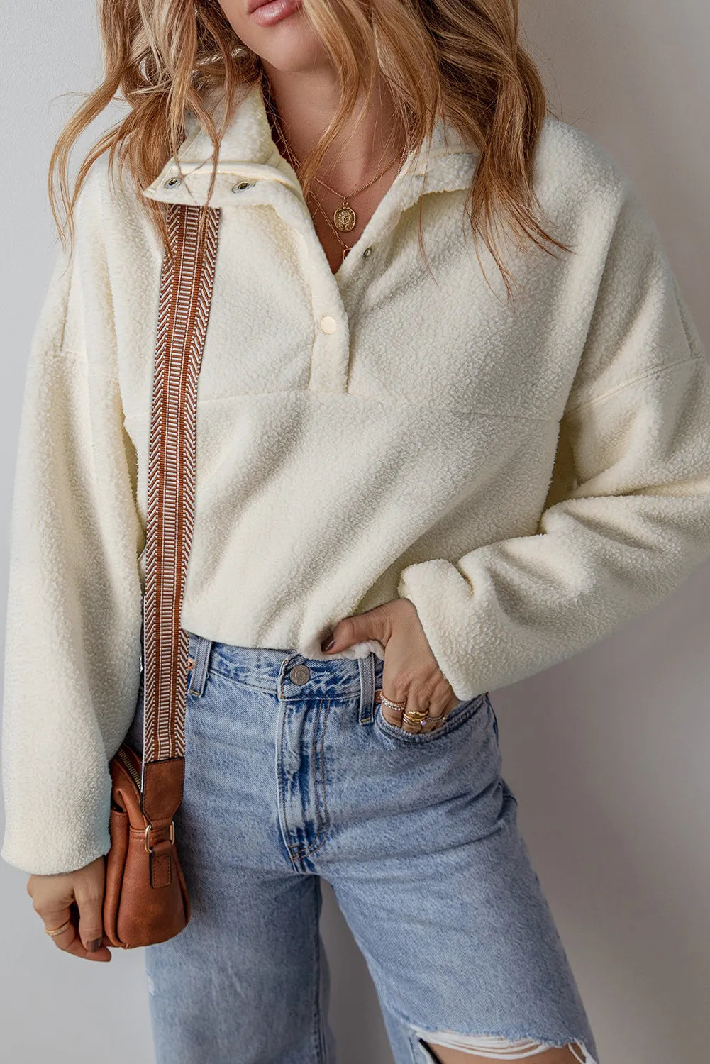 Sherpa Half Snap Long Sleeve Jacket - Charming Charlie