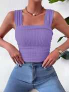 Textured Square Neck Wide Strap Tank - Charming Charlie