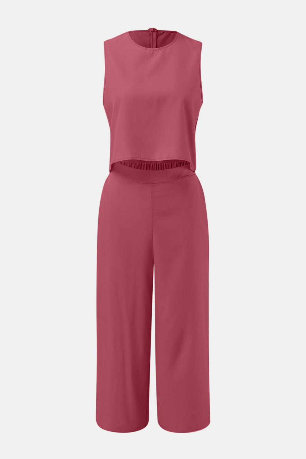 Round Neck Top and Wide Leg Pants Set - Charming Charlie