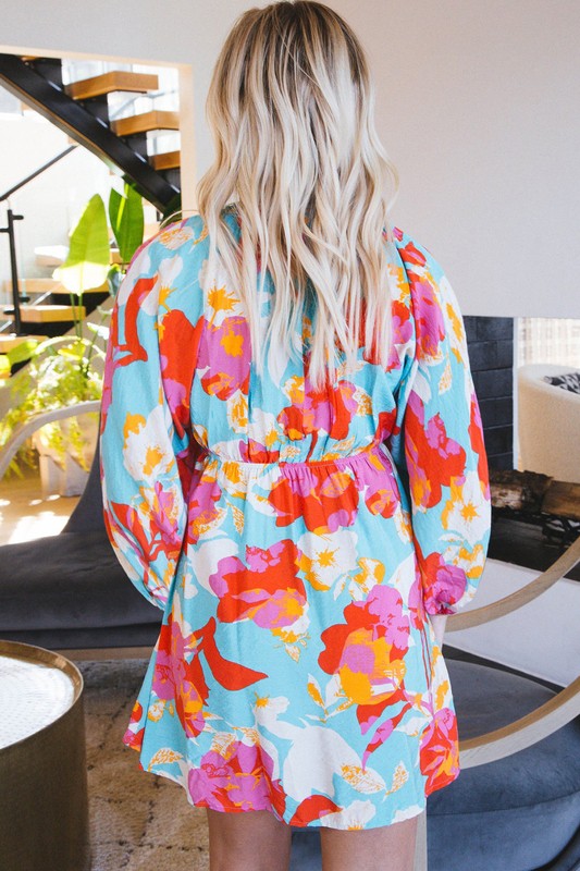 Sky Blue Floral Bracelet Sleeve Empire Waist Mini Dress Sky Blue / M / 100%Polyester Sky Blue Floral Bracelet Sleeve Empire Waist Mini Dress Sky Blue / M / 100%Polyester