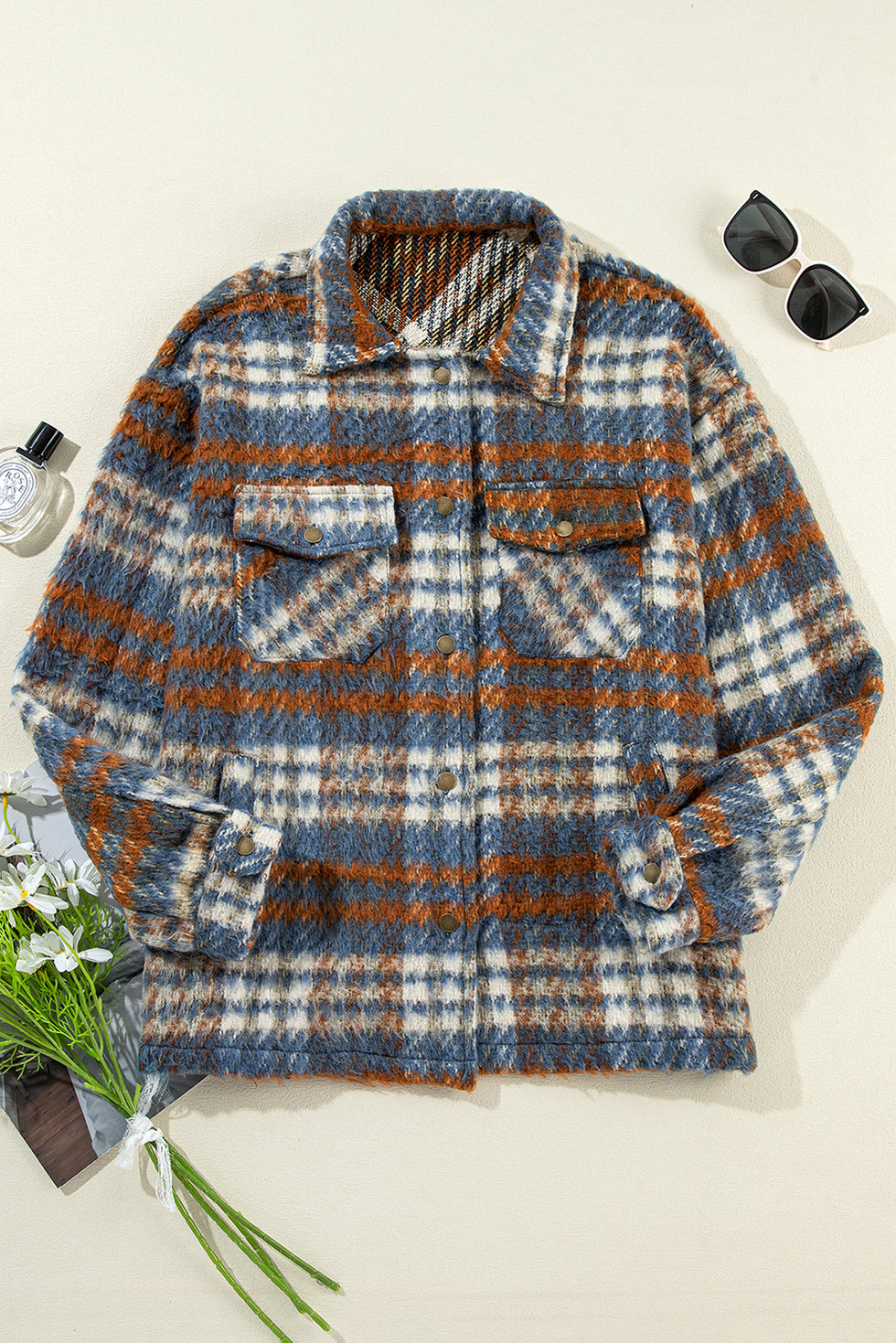 Plaid Print Collar Pockets Coat main image 0