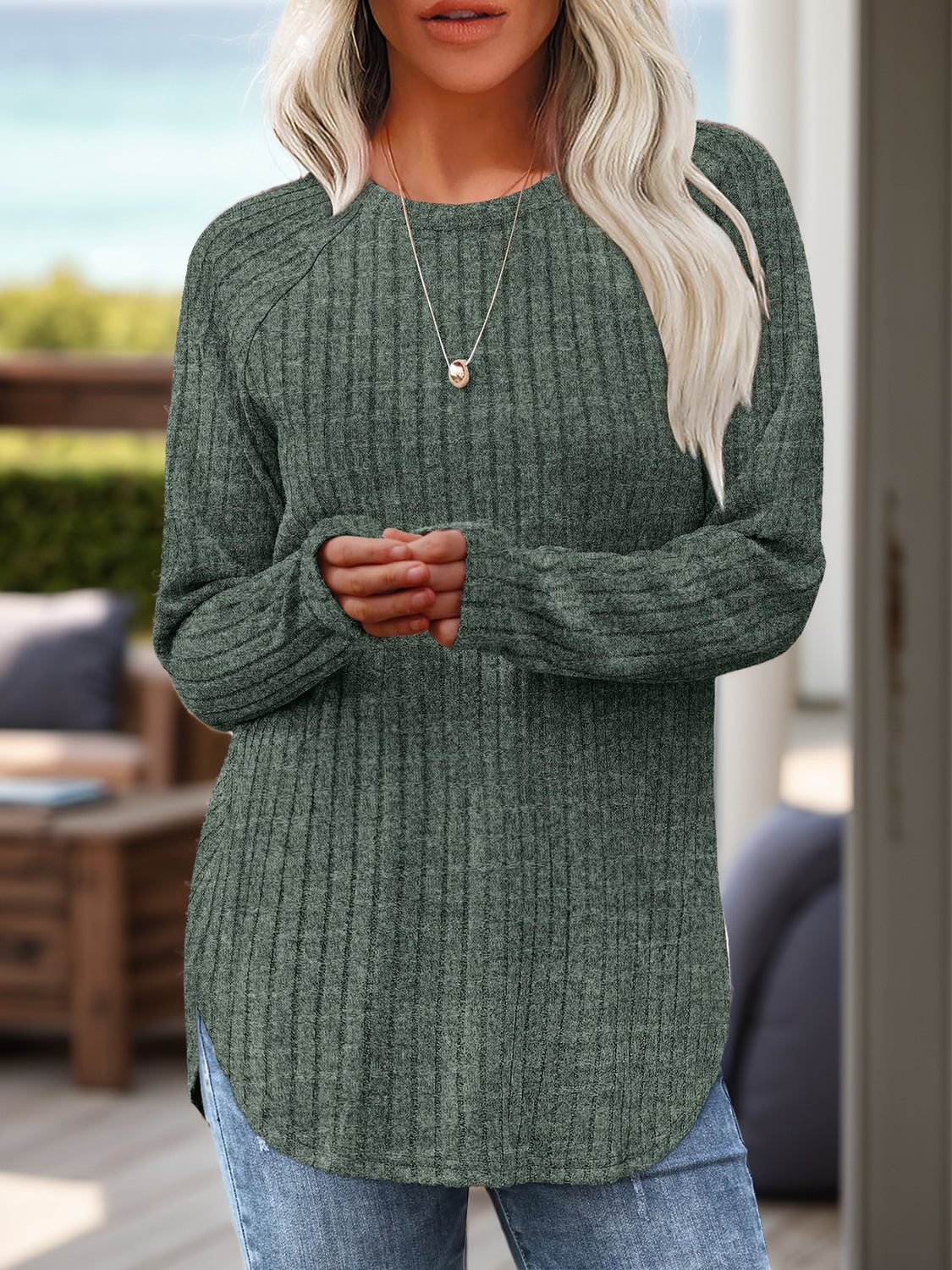 Round Neck Raglan Sleeve T-Shirt - Charming Charlie
