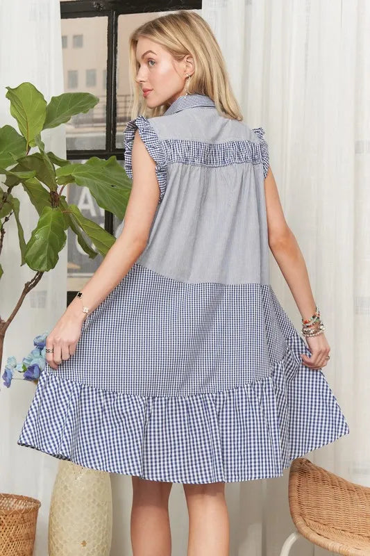 Sample ADORA Button Down Textured Babydoll Dress