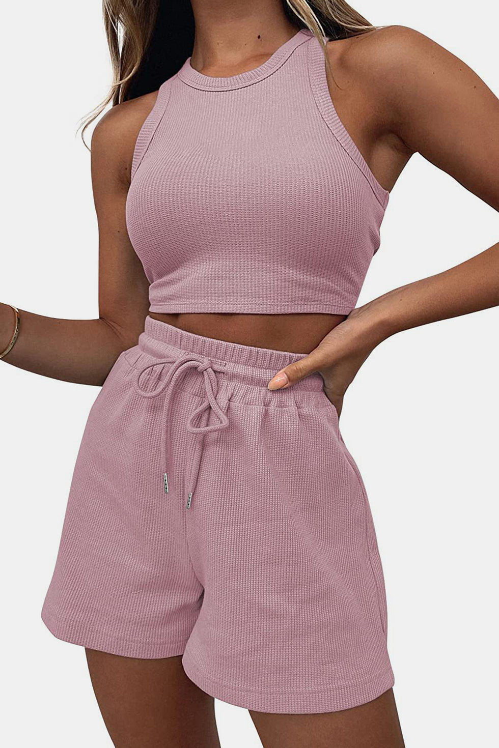 Round Neck Short Sleeve T-Shirt and Drawstring Shorts Lounge Set main image 0