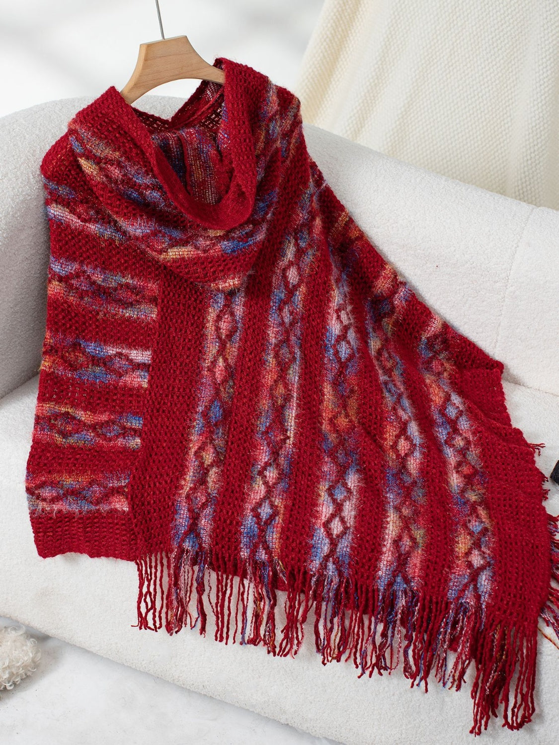 Fringe Contrast Hooded Poncho - Charming Charlie