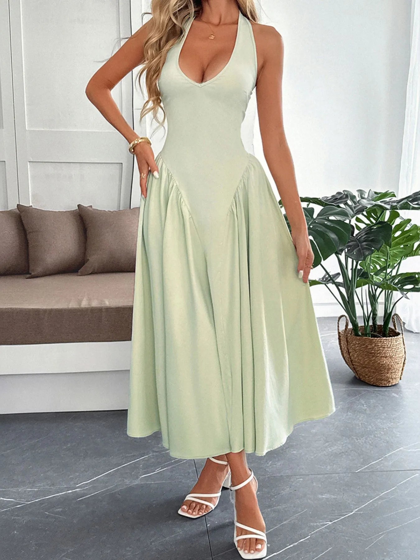 knee length dresses for ladies ALWAYS ON THE MOVE RUCHED MIDI DRESS – AKIRA main image 0