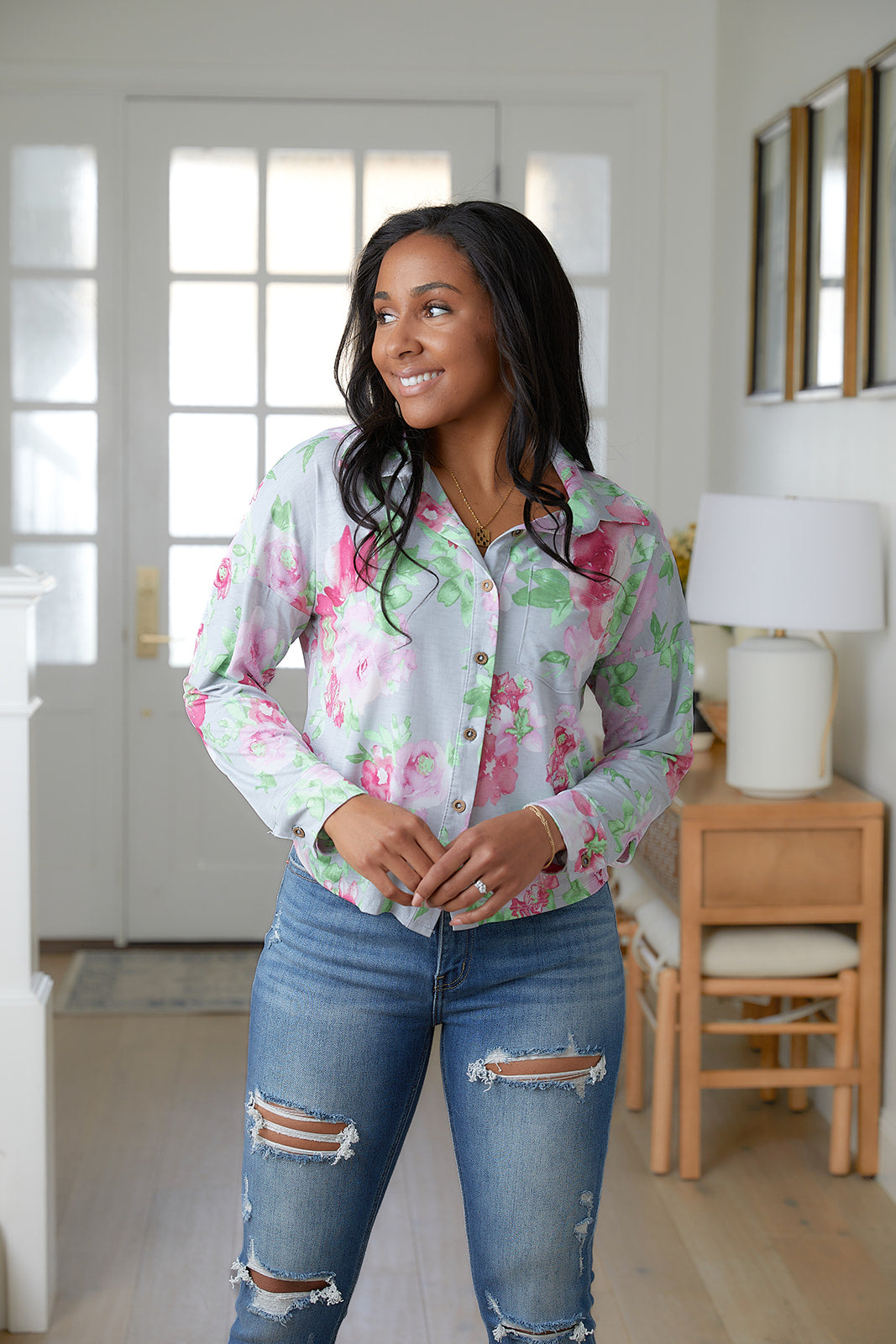 Thinking On It Open Back Floral Top - Charming Charlie