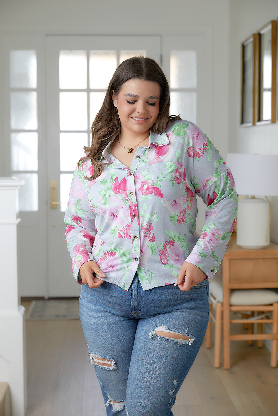 Thinking On It Open Back Floral Top - Charming Charlie