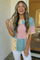 Patchwork Floral Waffle Knit Top - Charming Charlie