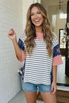 Stripe and Floral Mixed Media Oversized Top - Charming Charlie