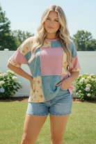 Patchwork Floral Waffle Knit Top - Charming Charlie