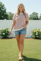 Breezy Stripe Knit Top in Ivory and Red - Charming Charlie