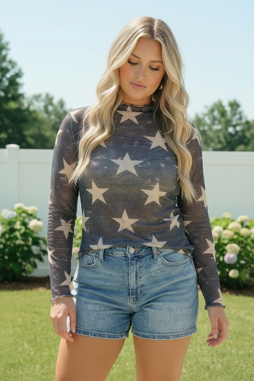 Star Gazer Long Sleeve Mesh Top - Charming Charlie