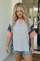 Stripe and Floral Mixed Media Oversized Top - Charming Charlie