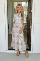 Lunch at the Museum Floral Midi Dress in Sky Blue - Charming Charlie