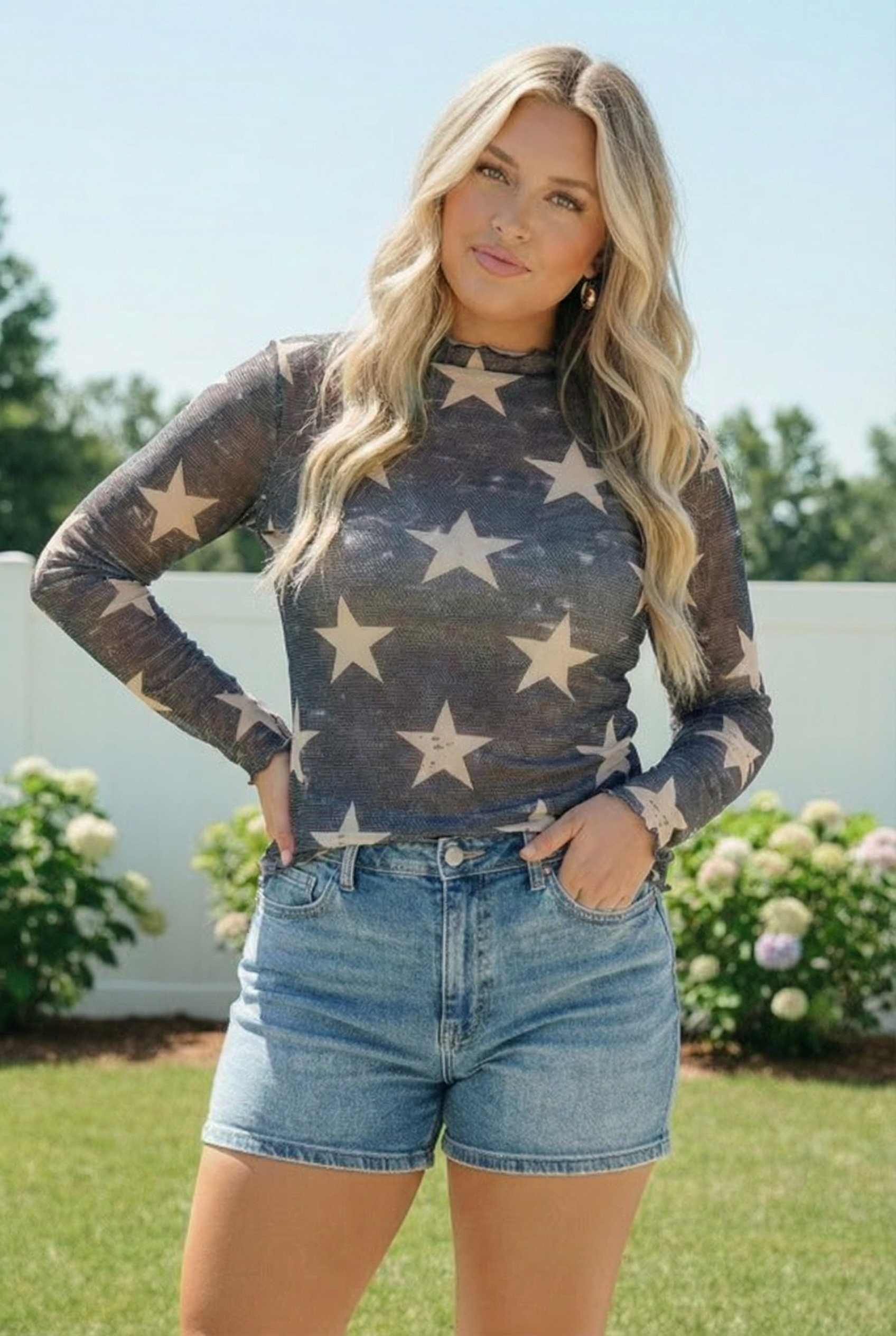 Star Gazer Long Sleeve Mesh Top - Charming Charlie
