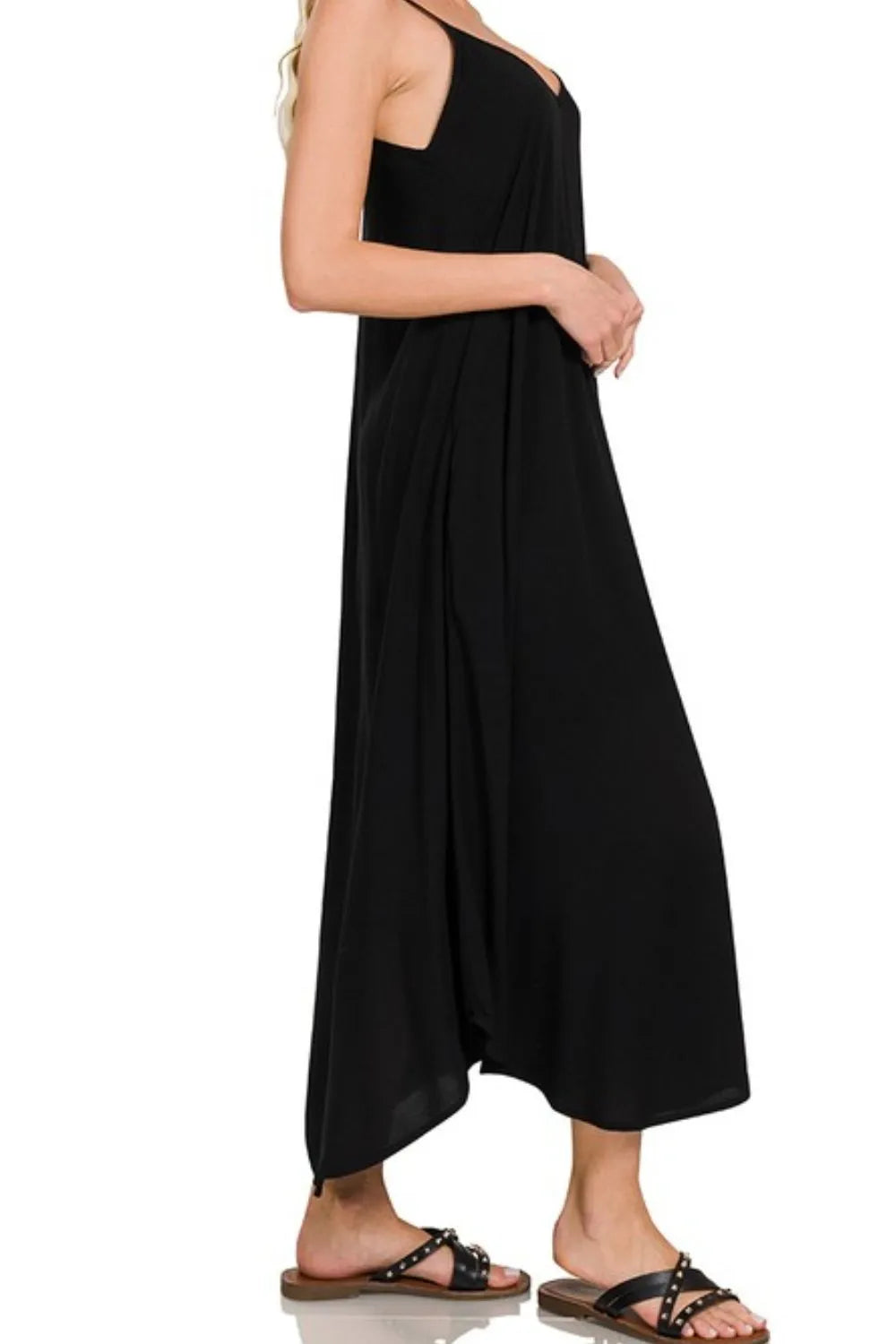 zenana maxi dresses Zenana Woven Arc Hem Cami Dress With Flowy Pockets Black / XL