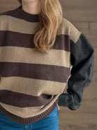 Contrast Round Neck Long Sleeve Sweater - Charming Charlie